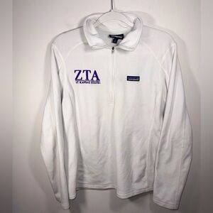 Patagonia White Quarter-Zip with Purple ZTA K-State soroity Embroidery Large